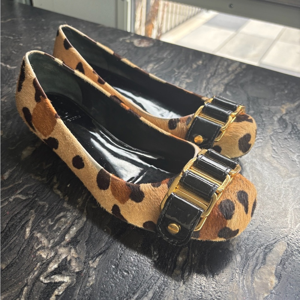 Tory Burch Leopard Print calf hair Ballet Flats w/Buckle